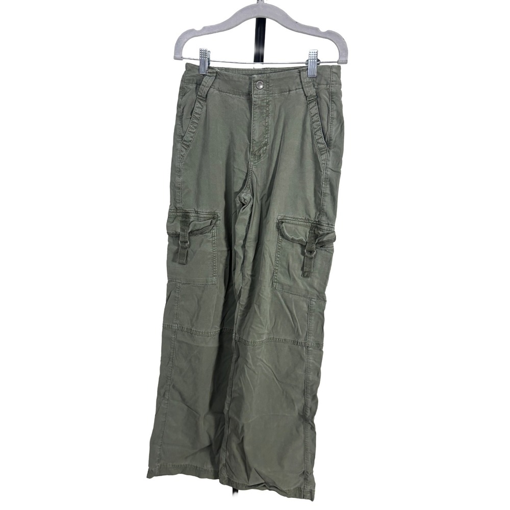 American Eagle Super High Rise Baggy Wide Leg Cargo Pants Army Green Sz 000 Reg